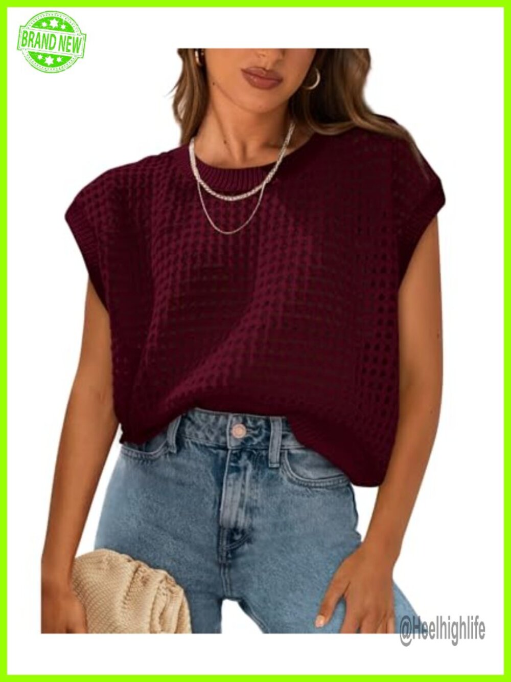 Crochet Cap Sleeve Sweater Top 100% Cotton Summer Knit Pullover
